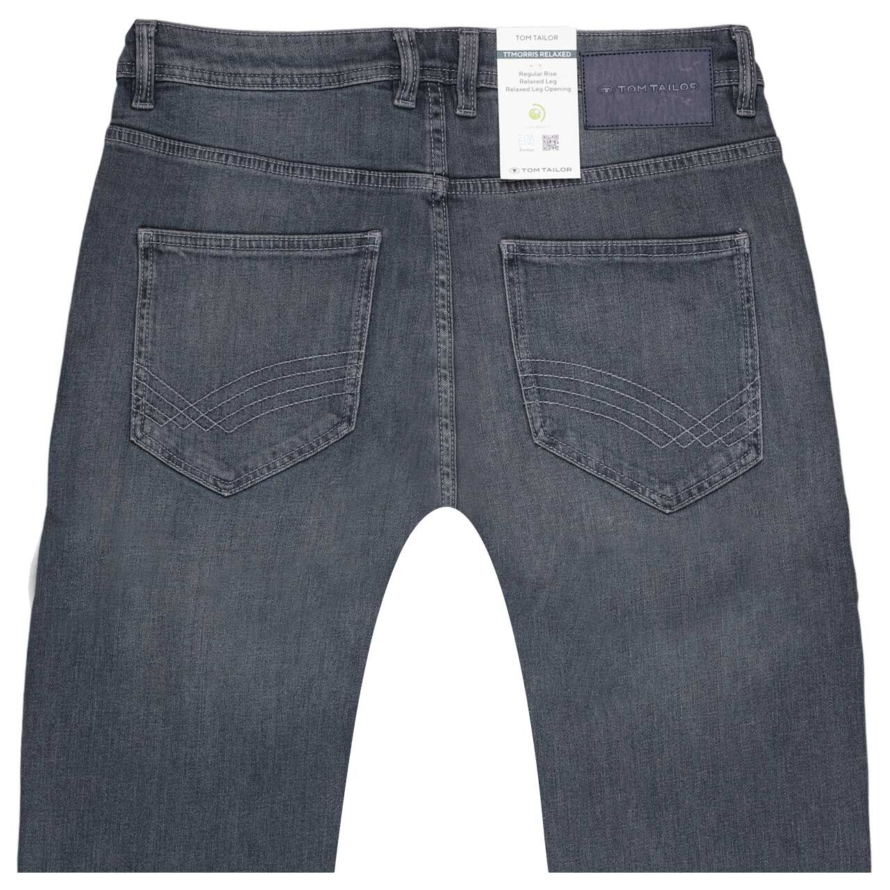 Herrenjeans Morris von Tom Tailor in Grau-Blau angewaschen, detaillierte Rückansicht
