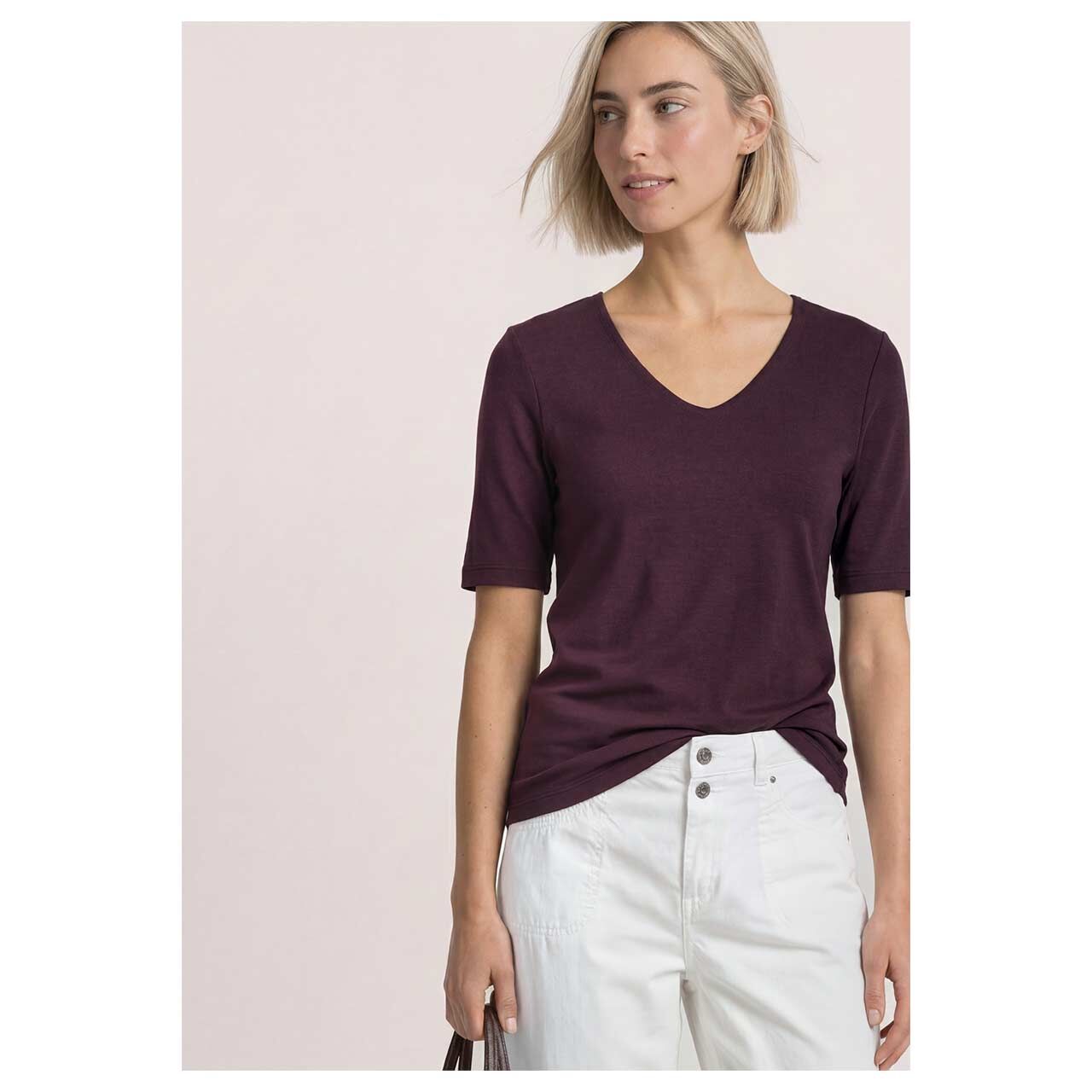 Damen T-Shirt Palmira von Street One in Lila, Vorderansicht am Model
