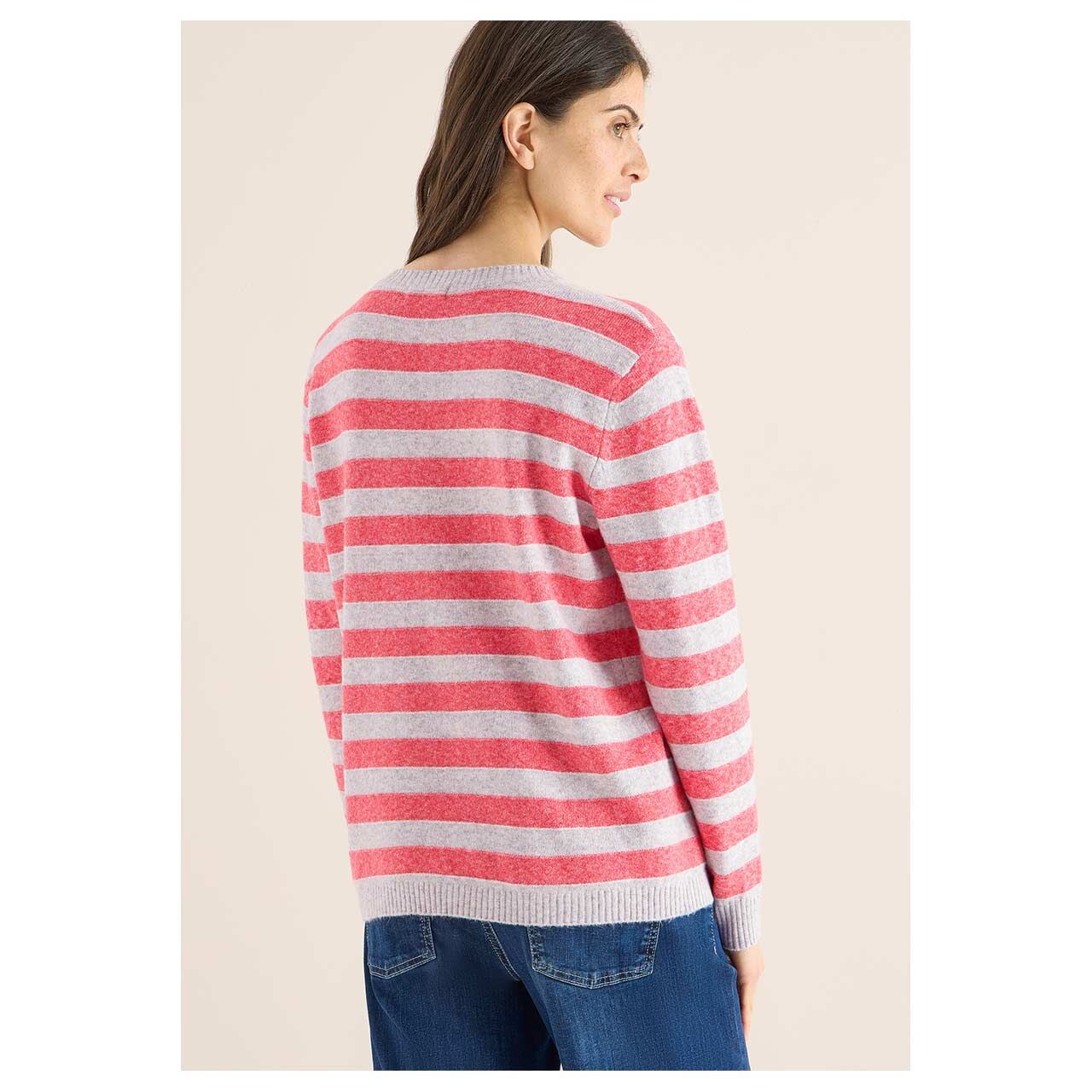 Damen Pullover Melange Structure Stripe von Cecil in Orange-Rot gestreift, Vorderansicht am Model