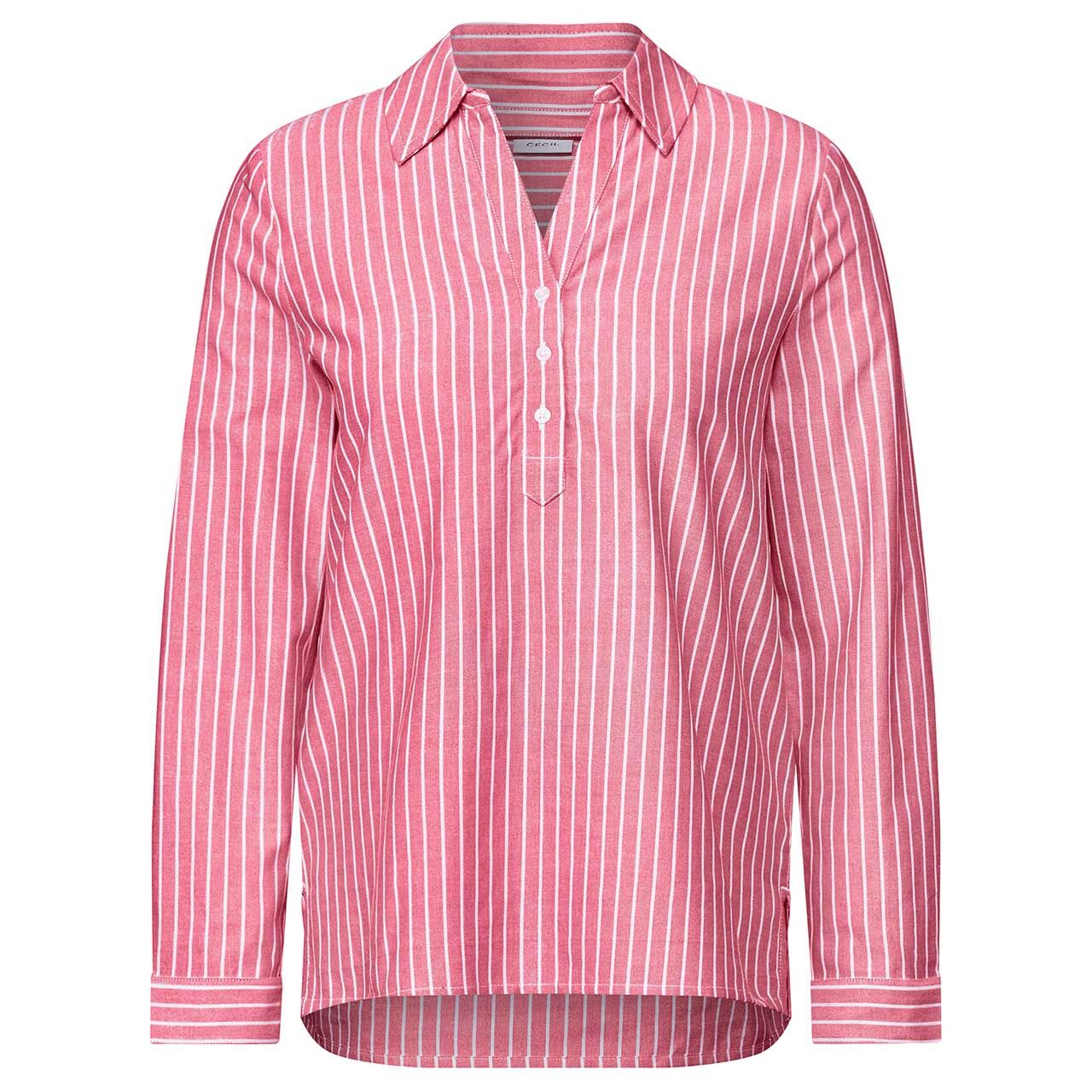 Cecil Damen Langarm Bluse Big Stripe Oxford granita red