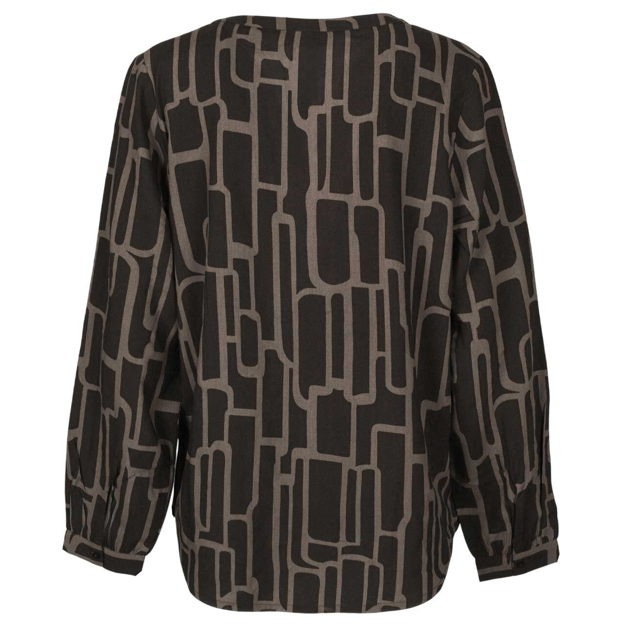 Damen Langarm Bluse Splitneck Tunic von Street One in Dunkelbraun mit Print, Rückansicht