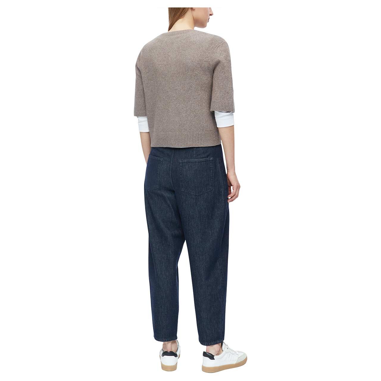 Damen Kurzarm Strickjacke von s.Oliver in Braun meliert, Rückansicht am Model