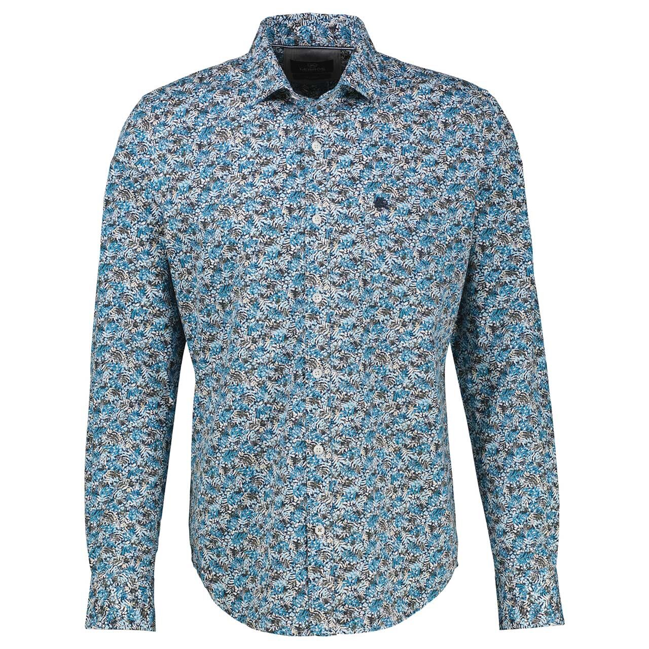 Lerros Herren Langarm Hemd swedish blue leave print