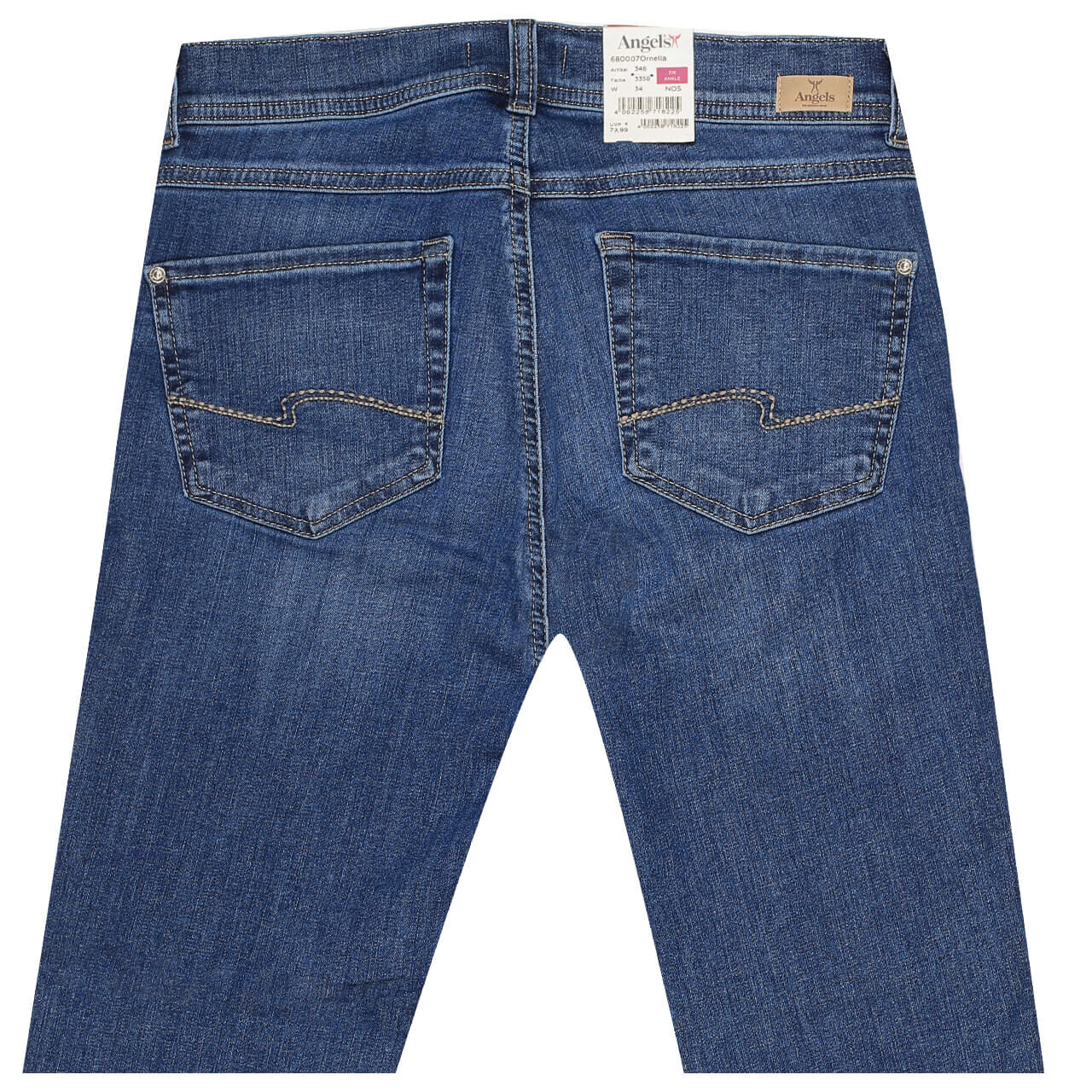 angels-jeans-ornella-blau-3359-hinten Damen 7/8 Jeans Ornella von Angels in Blau angewaschen, detaillierte Rückansicht