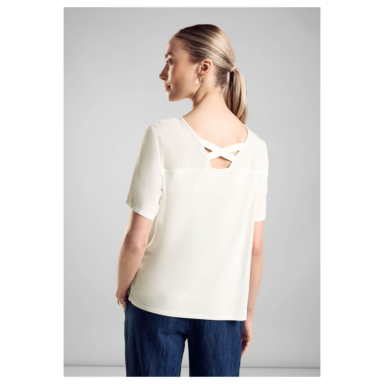 Street One Damen T-Shirt Mat-Mix off white crossed straps