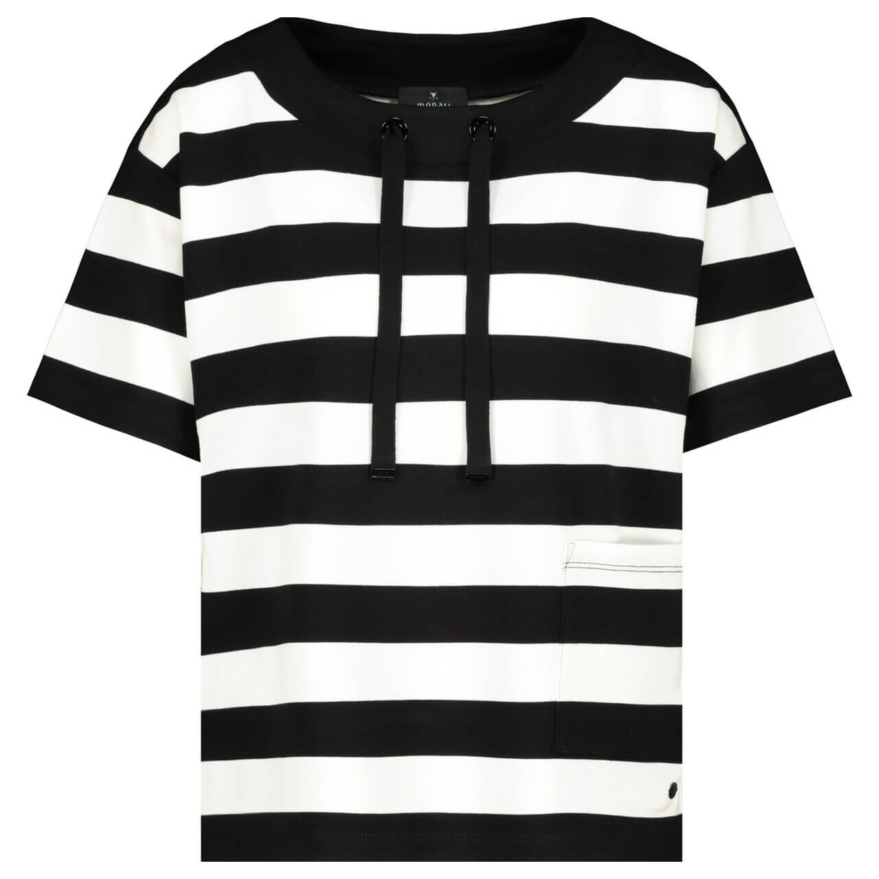 Monari Damen Kurzarm Sweatshirt black white stripes