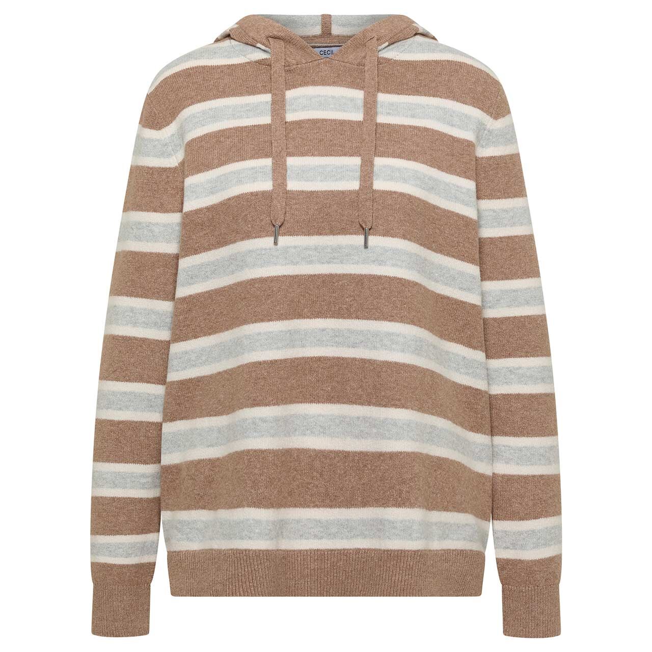 Cecil Damen Hoodie Pullover Cosy Striped creamy mocha melange