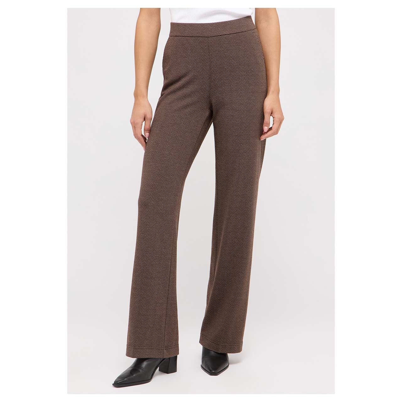 Stretch Damenhose Liz Easy von Angels in Dunkelbraun mit Print, Vorderansicht am Model