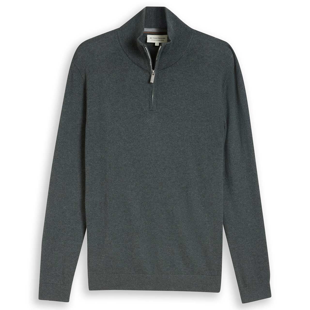 Tom Tailor Herren Pullover Troyer Cashmere Knitted darkest olive melange