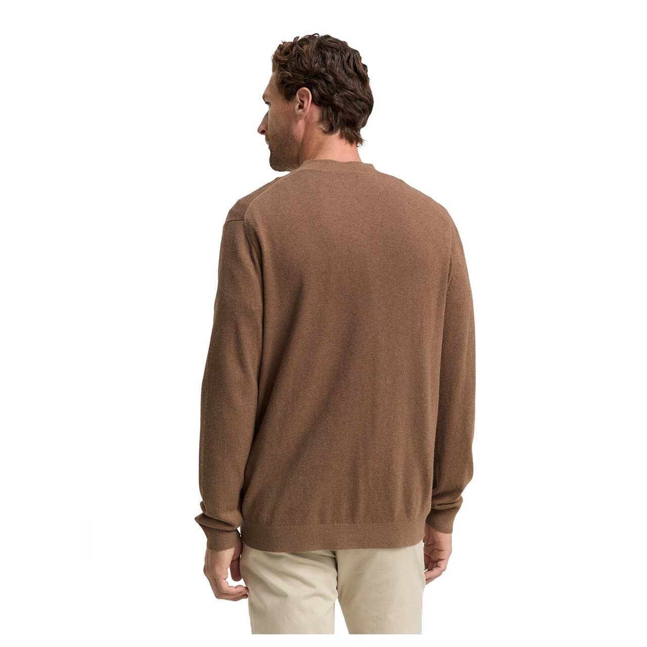 Herren Strickjacke Cashmere Cardigan von Tom Tailor in Braun meliert, Rückansicht am Model