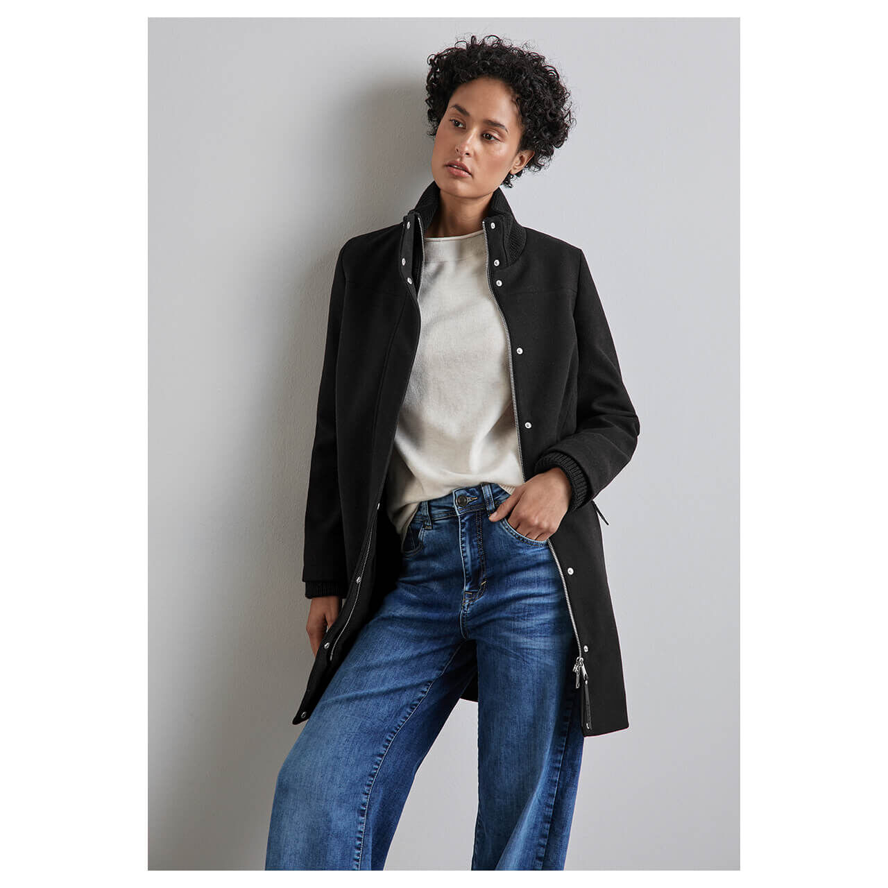 Street One Damen Mantel black with knit details
