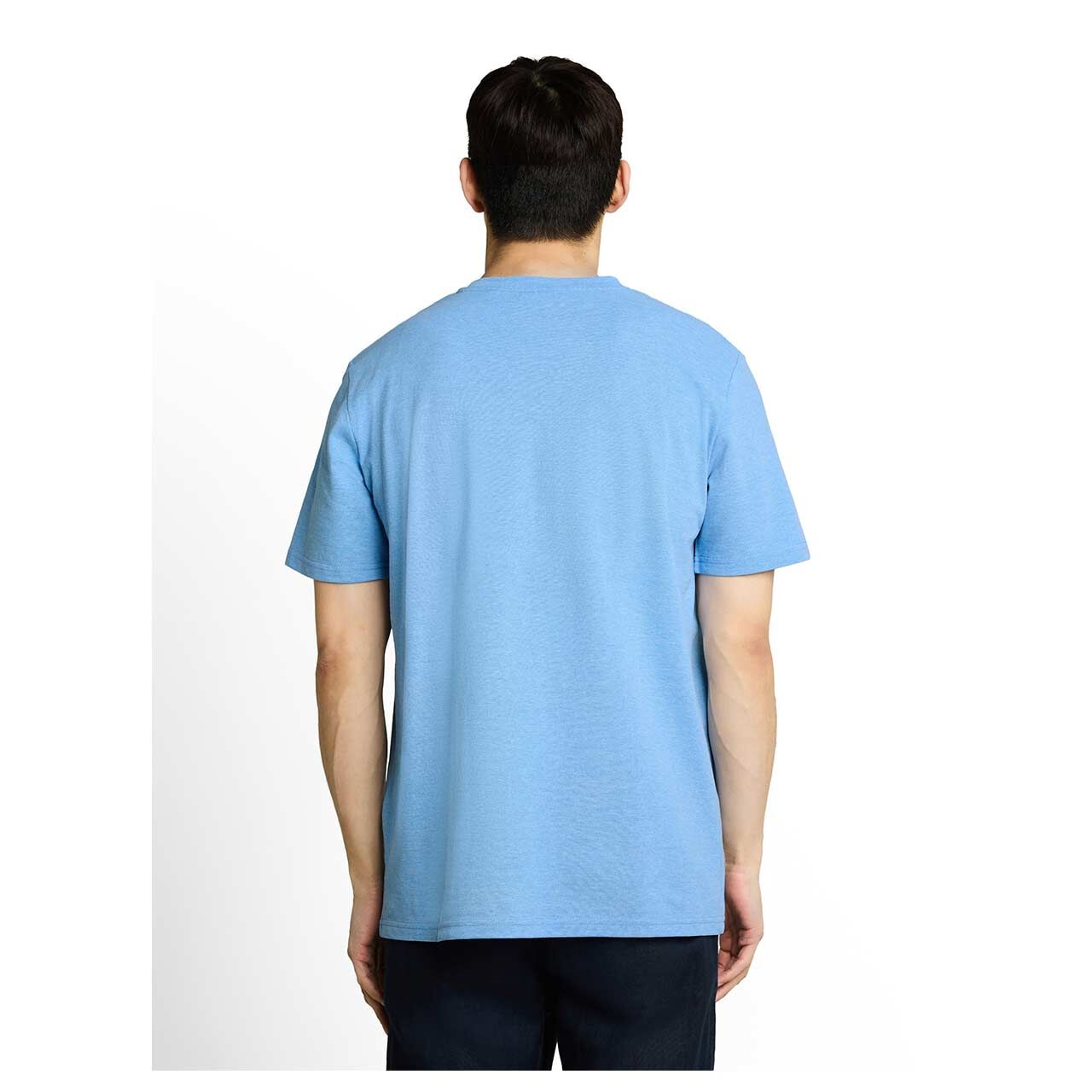 Herren Piqué T-Shirt von Tom Tailor in Blau meliert, Rückansicht am Model
