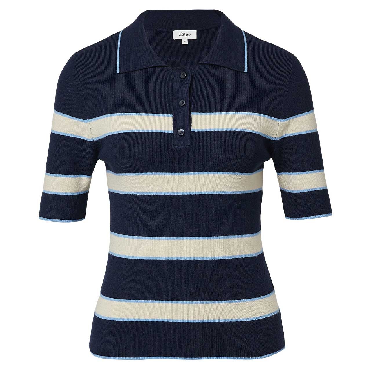 s.Oliver Damen Kurzarm Pullover dark blue knit stripes