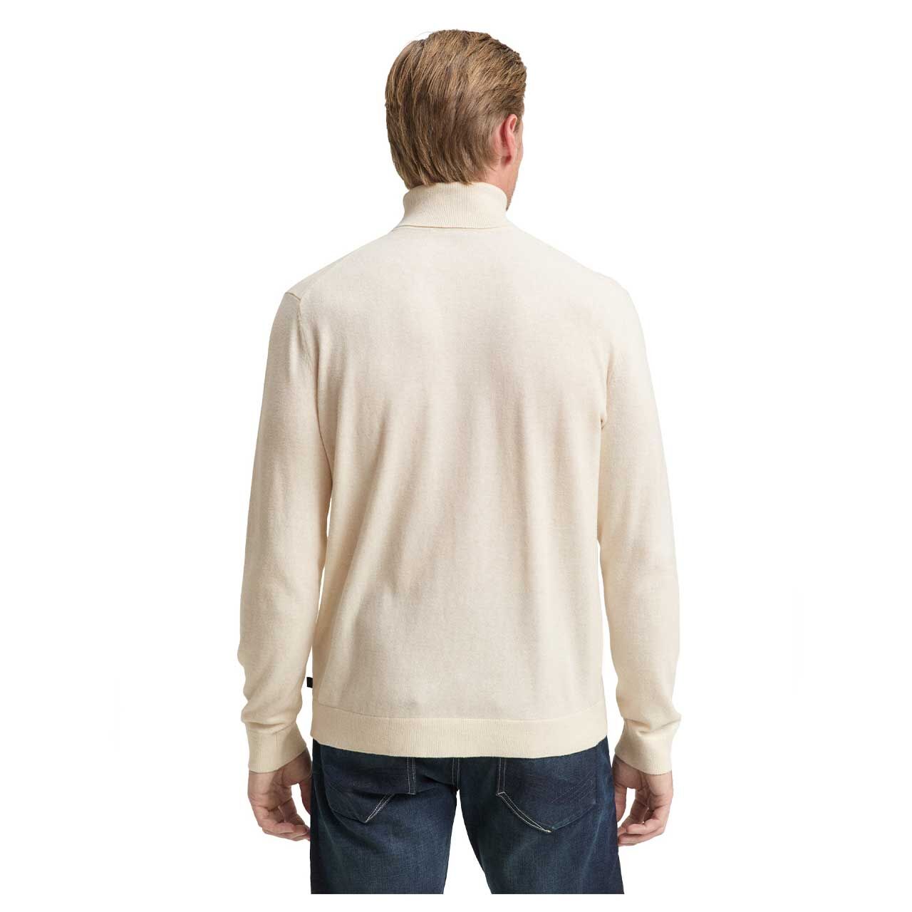 Herren Pullover Cashmere Turtleneck Knit von Tom Tailor in Cremeweiß meliert, Rückansicht am Model