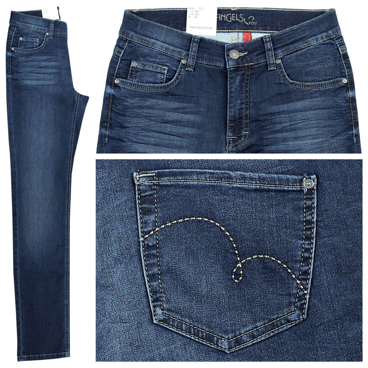 angels-jeans-cici-darkused-305 Stretch Damen Sweat Jeans Cici von Angels in Dunkelblau angewaschen mit der Farbnummer 305