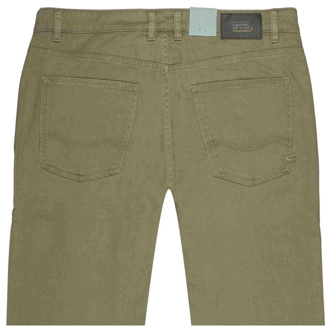 Herren Stretch Baumwollhose Houston von Camel active in Olivgrün, detaillierte Rückansicht