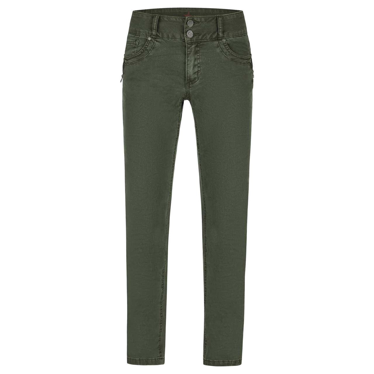 Damen Ankle Baumwollhose Tummyless Cropped Stretch Twill von Buena Vista in Dunklegrün, Vorderansicht