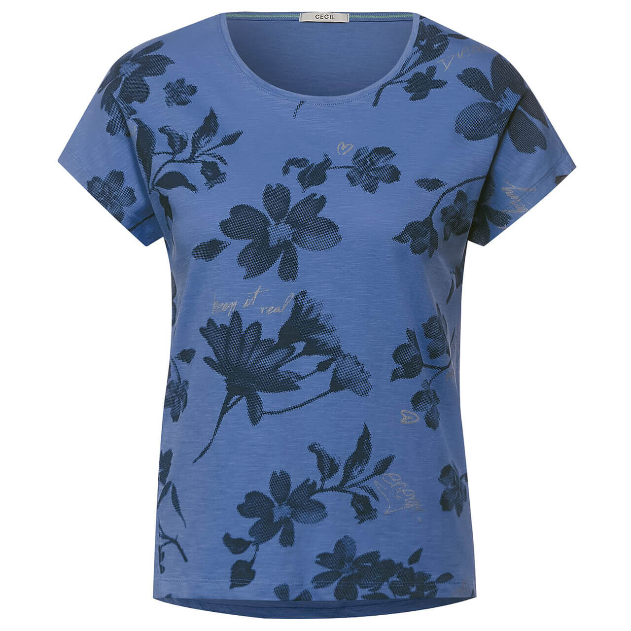 Cecil Shadow Flower Shape T-Shirt für Damen in Hellblau mit Print, FarbNr.: 33542