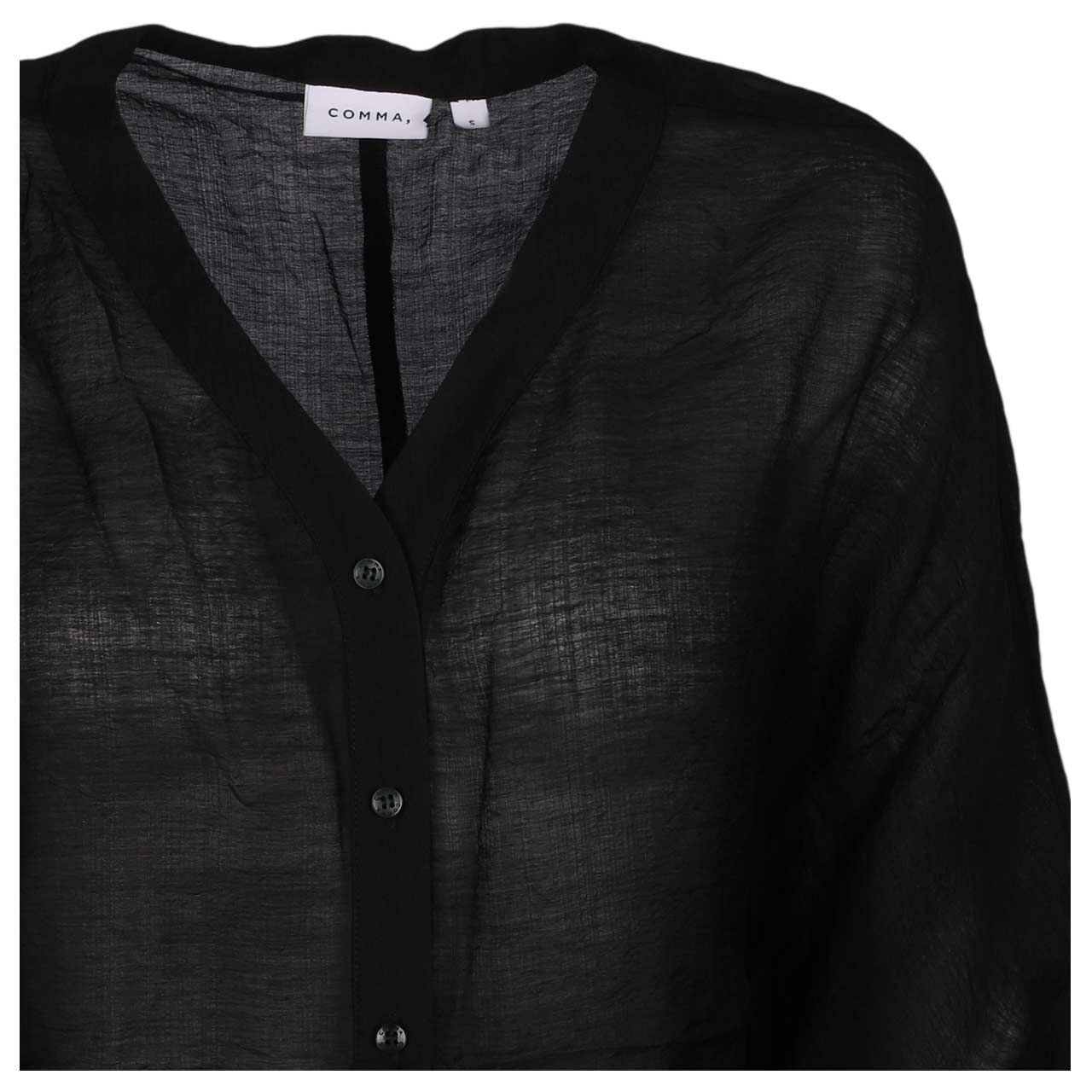 Damen Kurzarm Bluse von Comma in Schwarz, detaillierte Vorderansicht