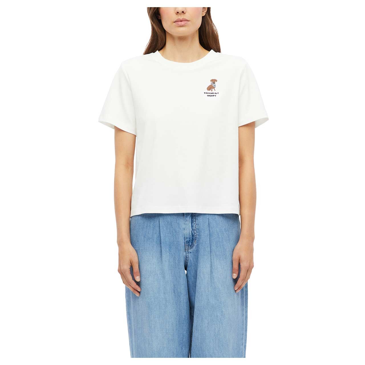 s.Oliver Damen T-Shirt in Cremeweiß mit Print, Vorderansicht am Model