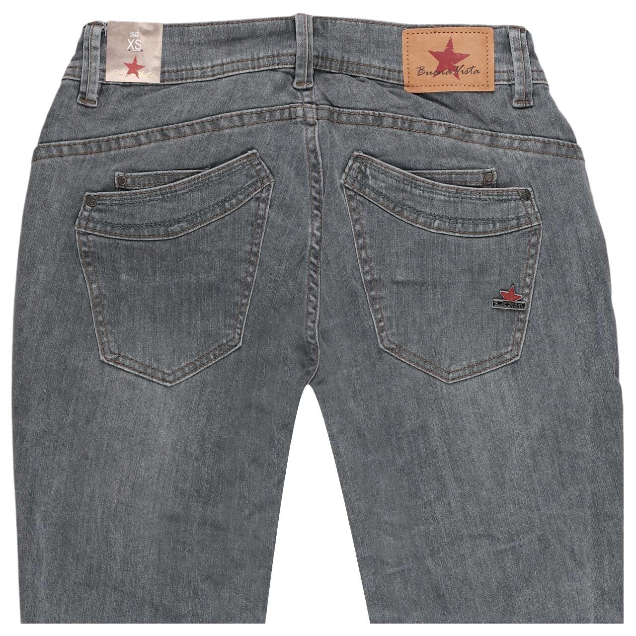 Damen Ankle Jeans Malibu Cropped Stretch Denim in Grau angewaschen, detaillierte Rückansicht