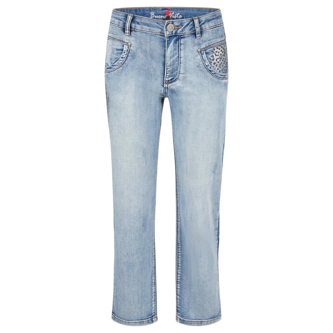 Damenjeans Anna C 7/8 Straight Stretch Denim von Buena Vista in Hellblau mit Used-Effekten, Vorderansicht