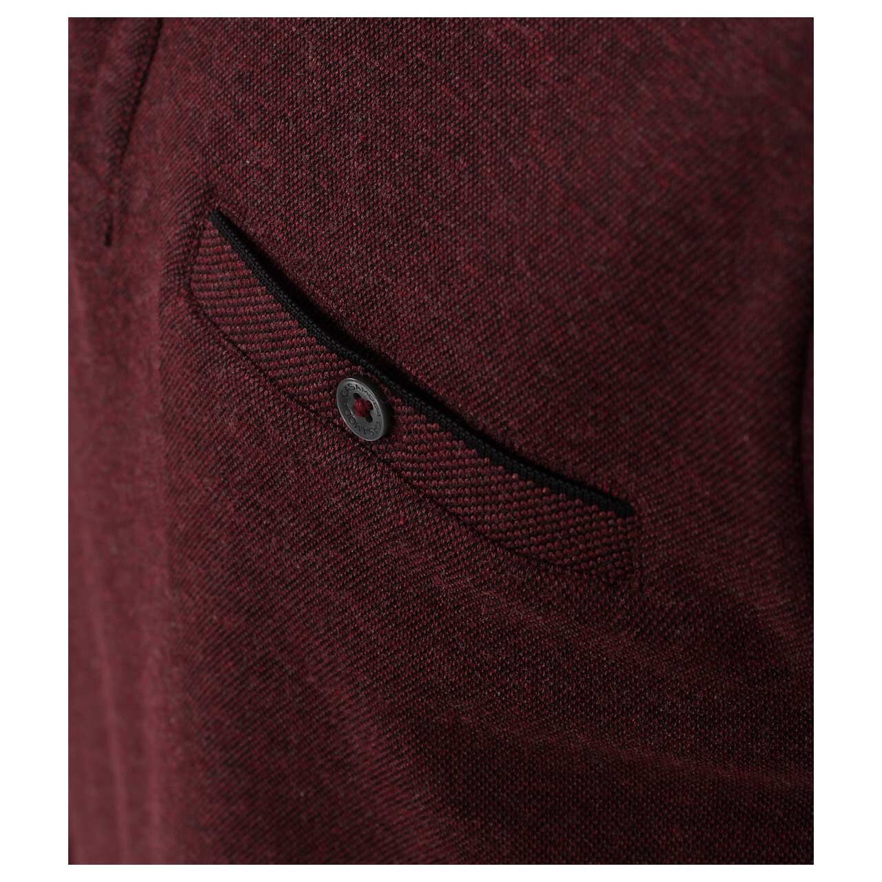 Herren Polo Langarm Shirt von Casa Moda in Burgunderrot meliert, Detailansicht Brusttasche