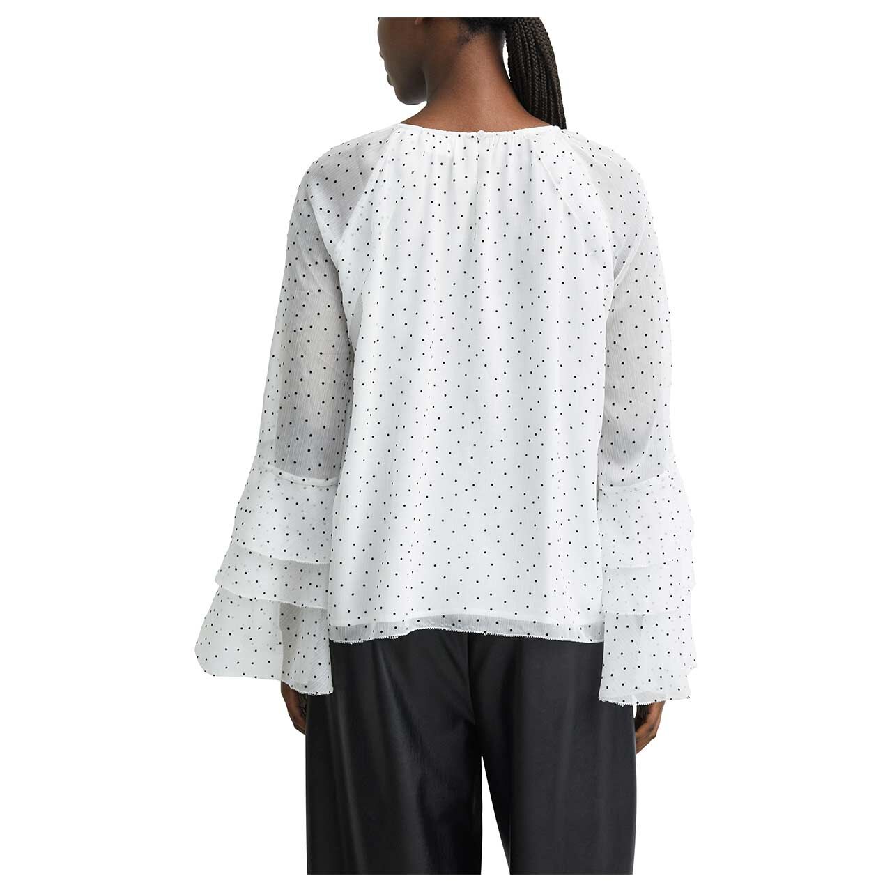 Damen Langarm Bluse von Comma in Weiß mit Print, Rückansicht am Model