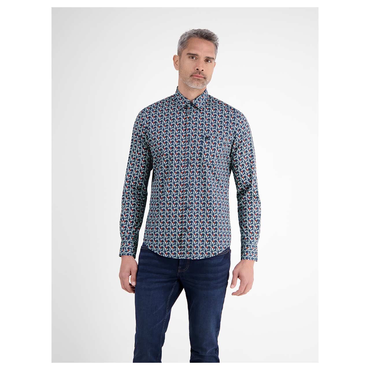 Herren Hemd von Lerros in Dunkelblau mit Print, Vorderansicht mit Model