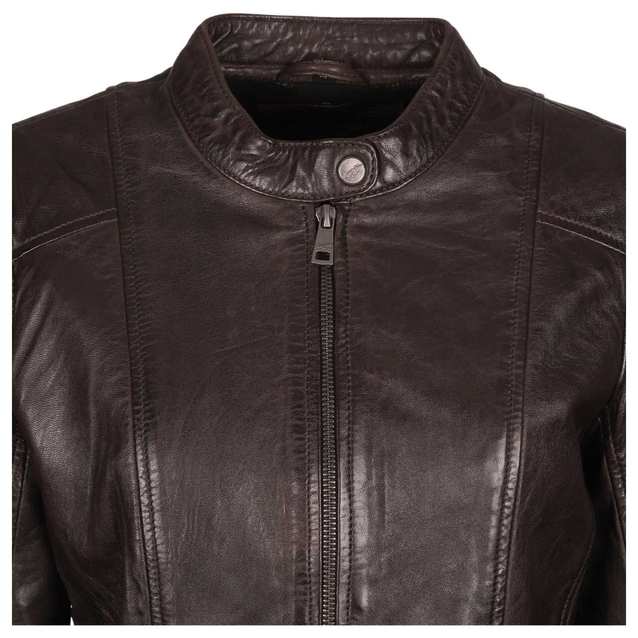 Damen Lederjacke Keilli von Mauritius in Dunkelbraun, Detailansicht von vorne