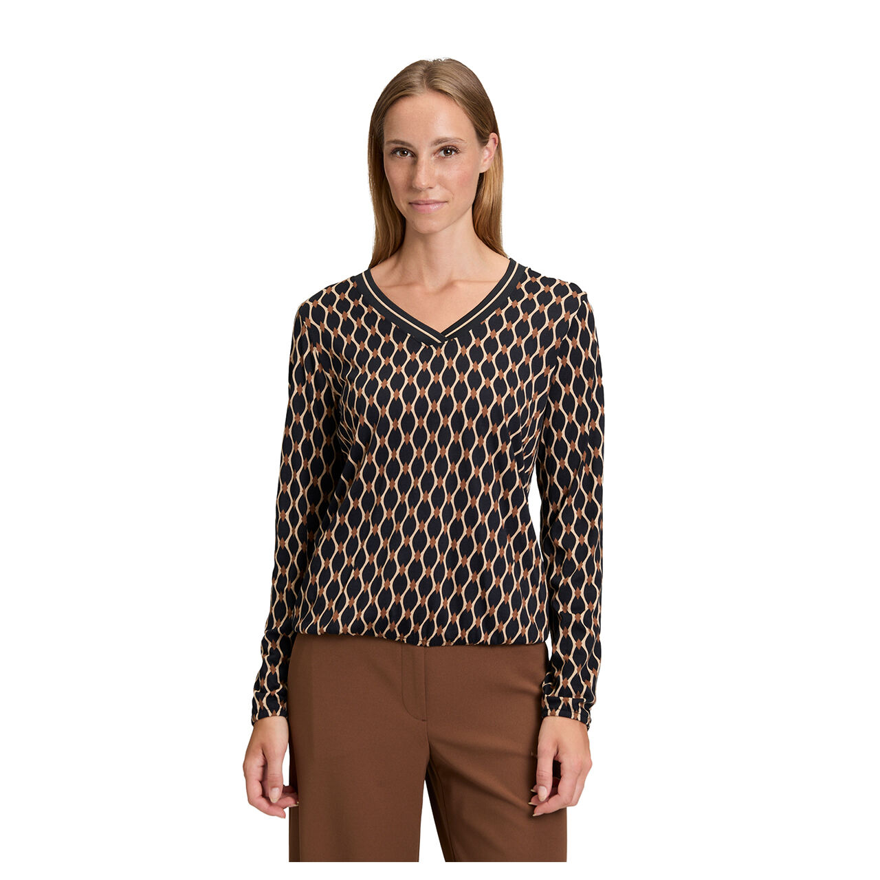 Damen Langarm Shirt von Betty Barclay in Schwarz mit Print, Vorderansicht am Model