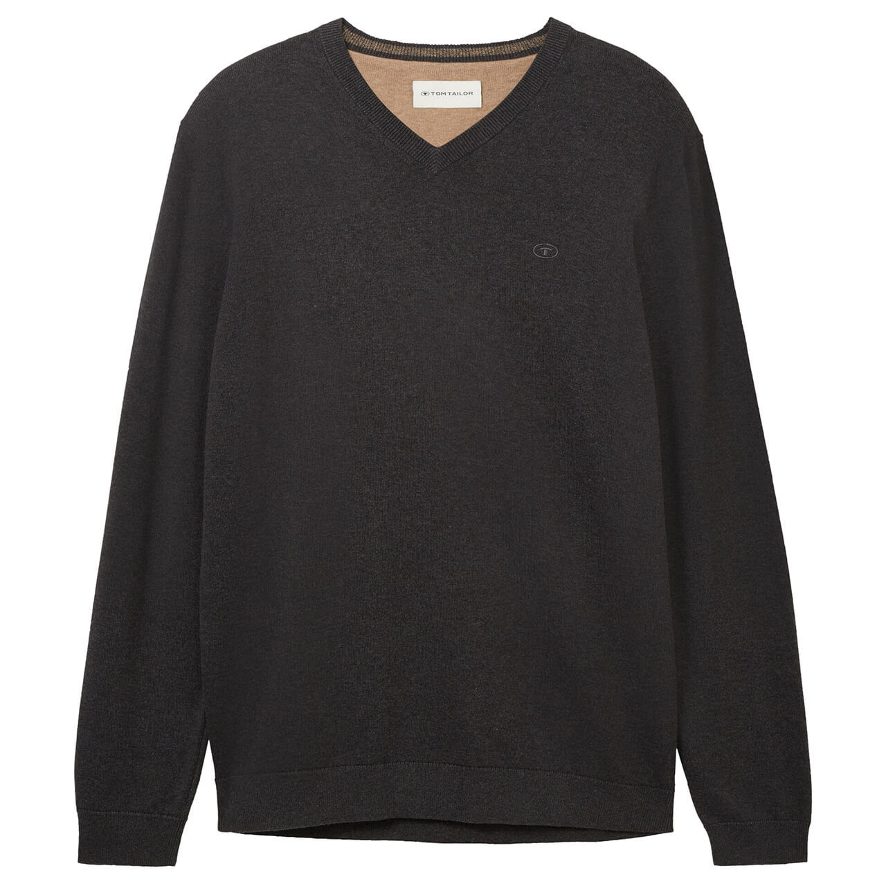 Tom Tailor Herren Pullover Basic V-neck black grey melange compact cotton Tom Tailor Herren Pullover Basic V-neck black grey melange compact cotton