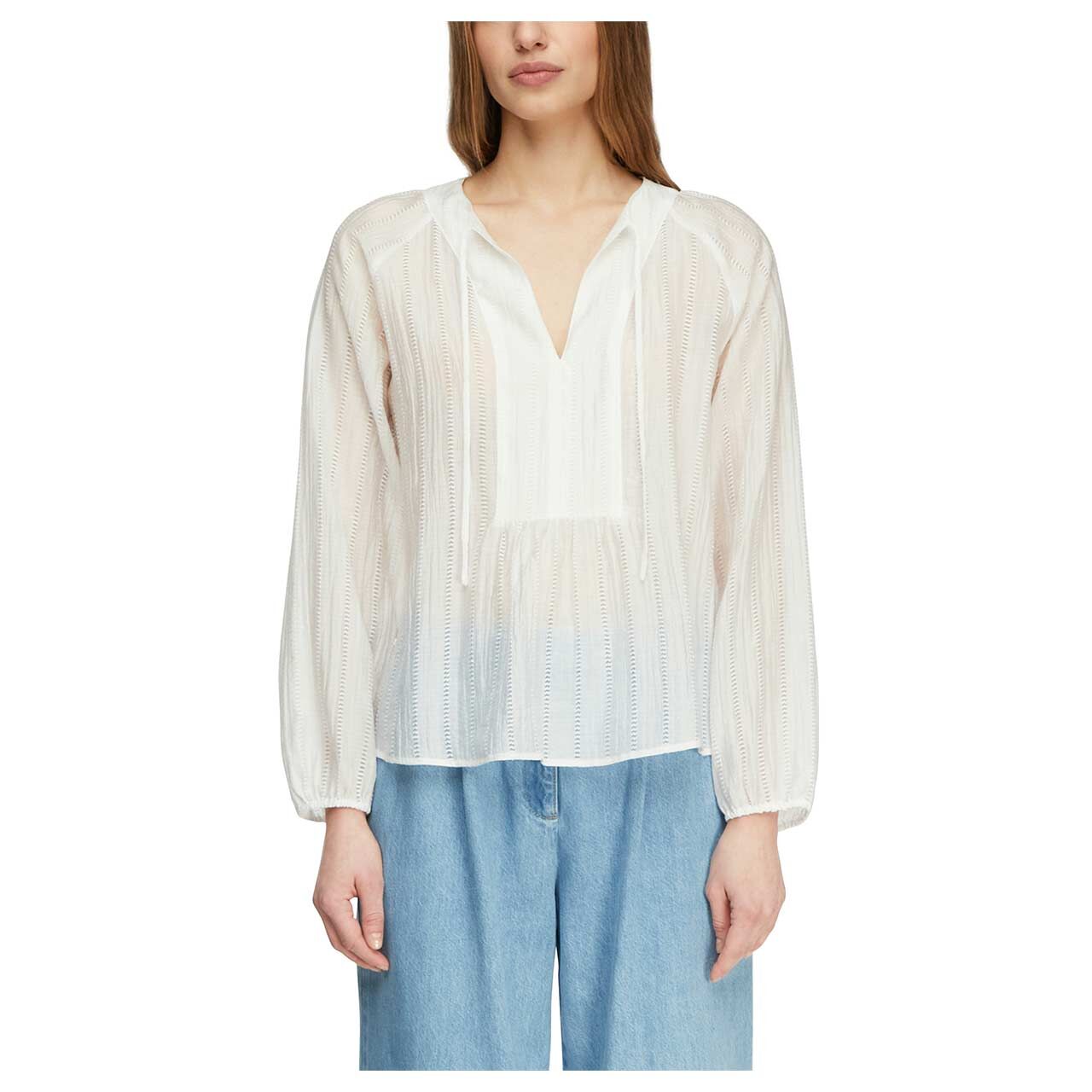 Damen Langarm Bluse von Comma in Weiß, Vorderansicht am Model