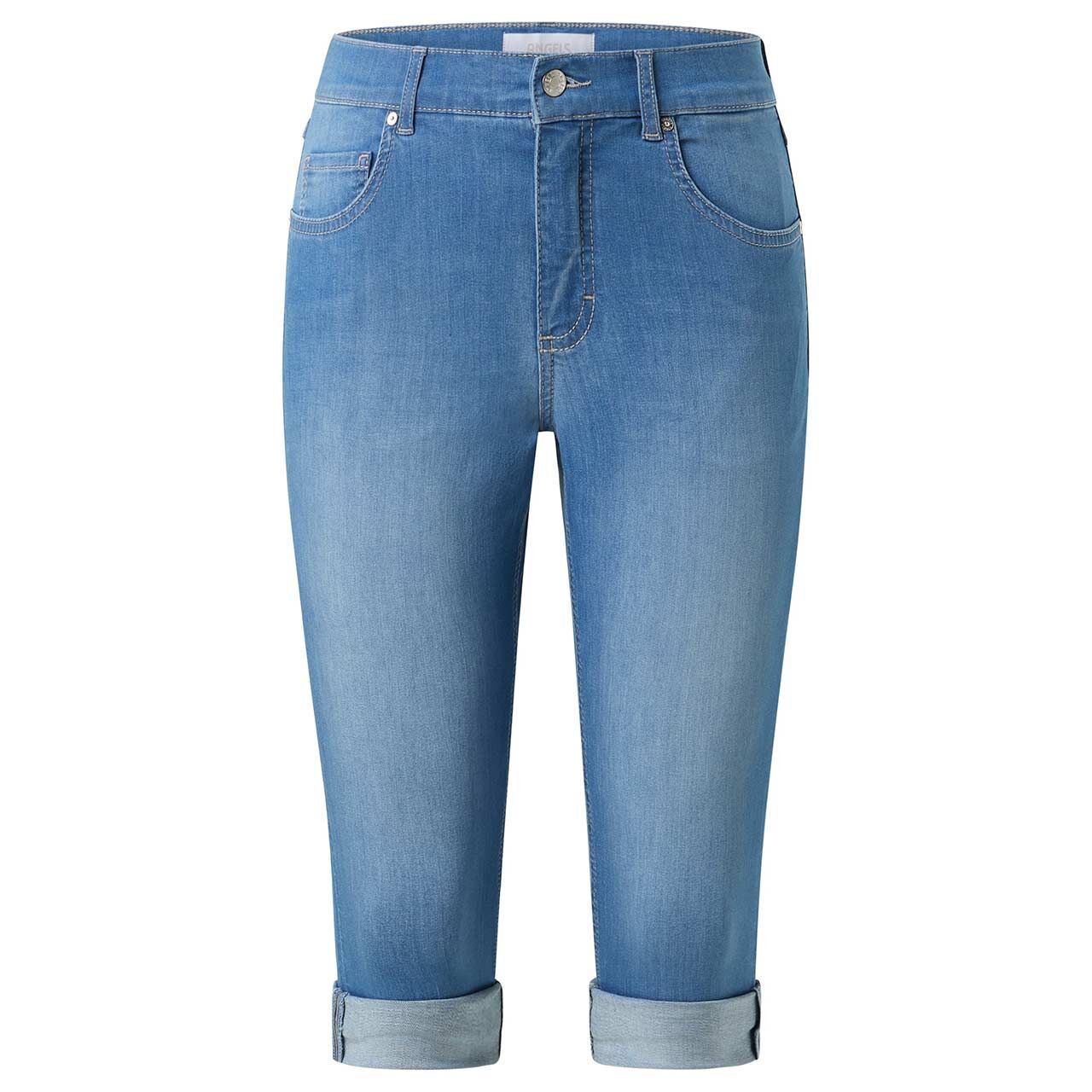 Stretch Damen 3/4 Jeans Capri von Angels in Blau angewaschen, Vorderansicht
