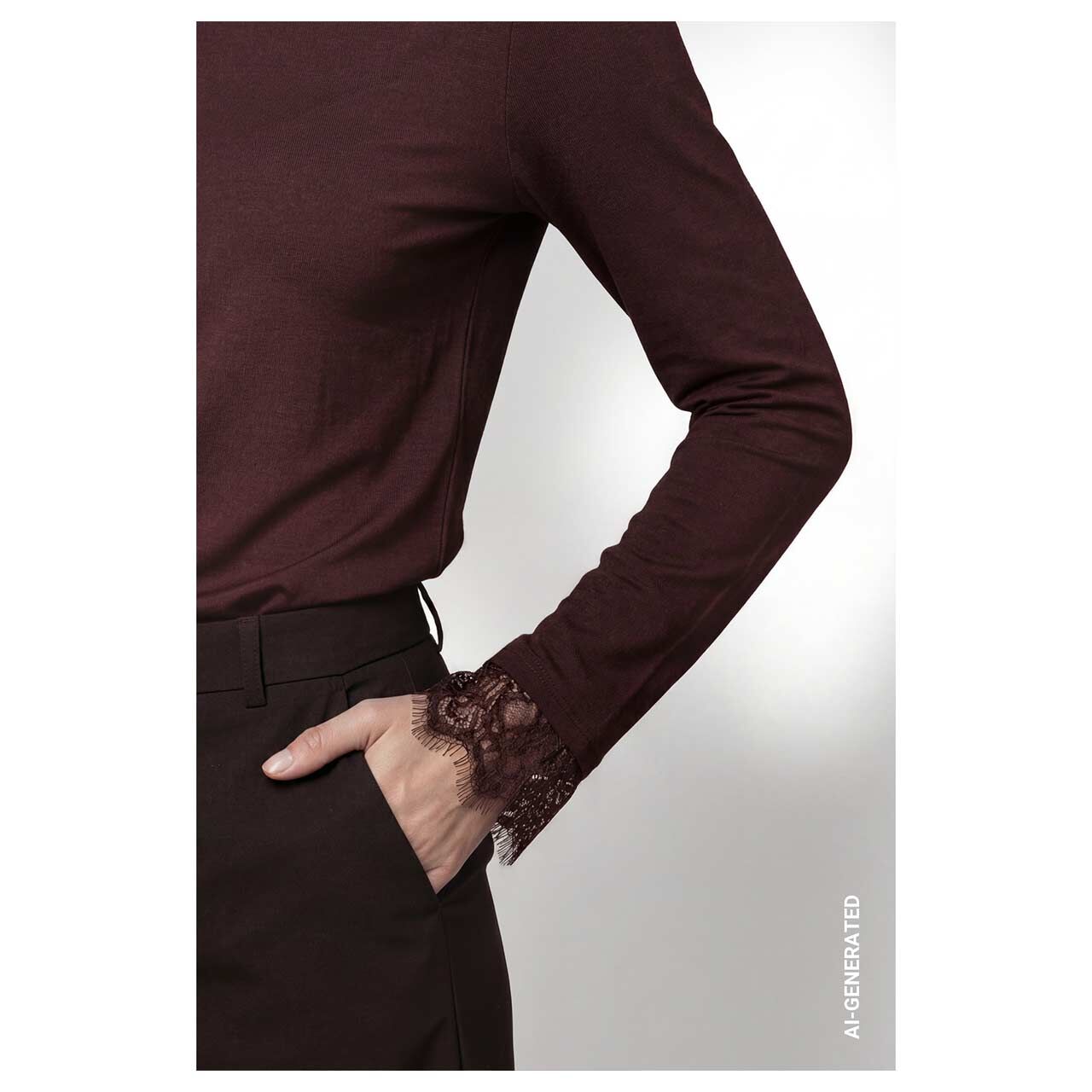 Monari Damen Langarm Shirt black coffee lace
