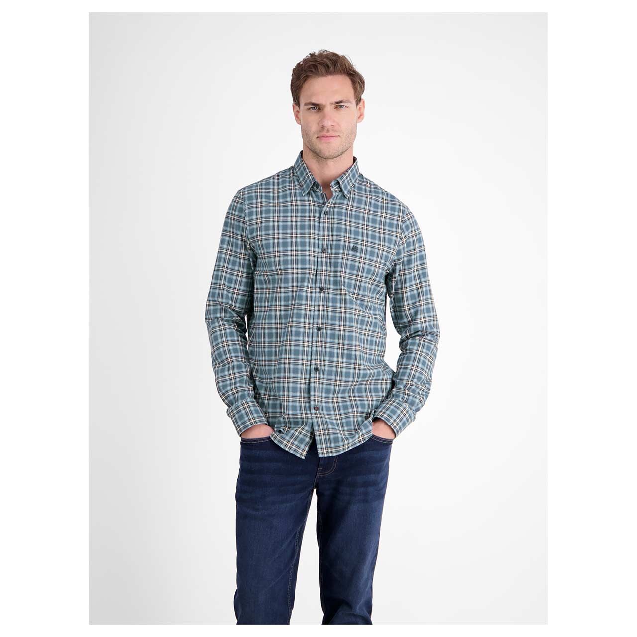Herren Hemd von Lerros in Blau kariert, Vorderansicht mit Model