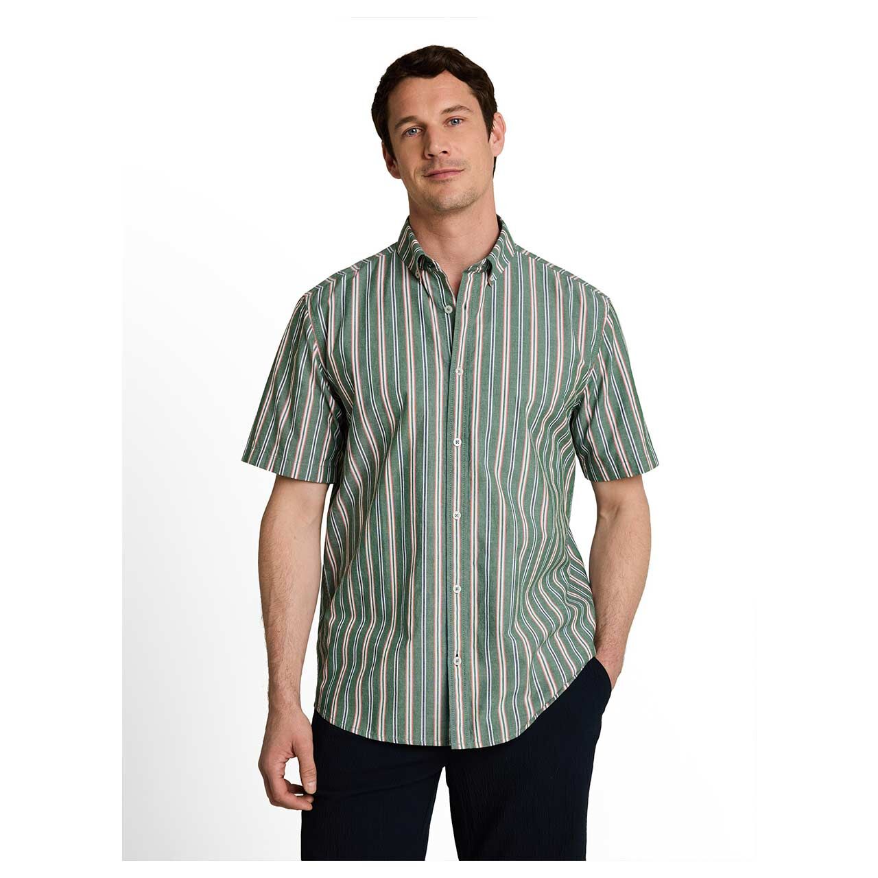 Herren 1/2 Arm Hemd Oxford von Tom Tailor in Grün gestreift, Vorderansicht am Model