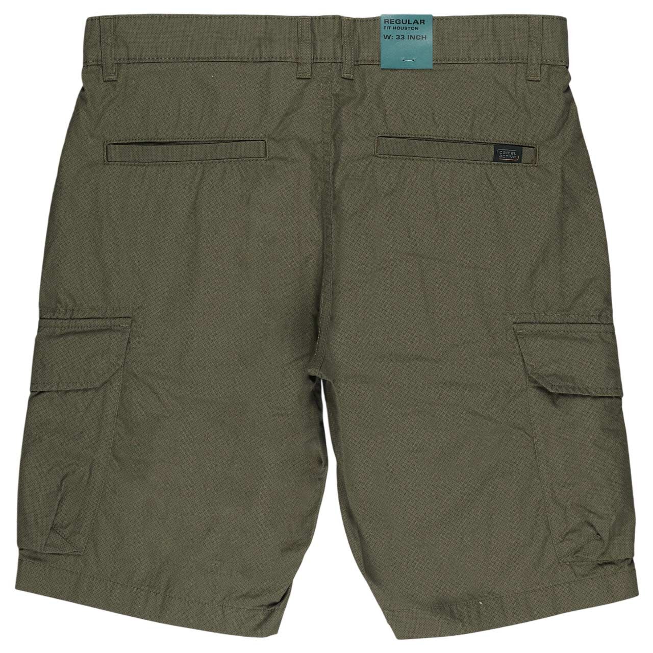 Herren Cargo Chino Baumwoll Bermuda Houston von Camel active in Olivgrün mit Print, Rückansicht