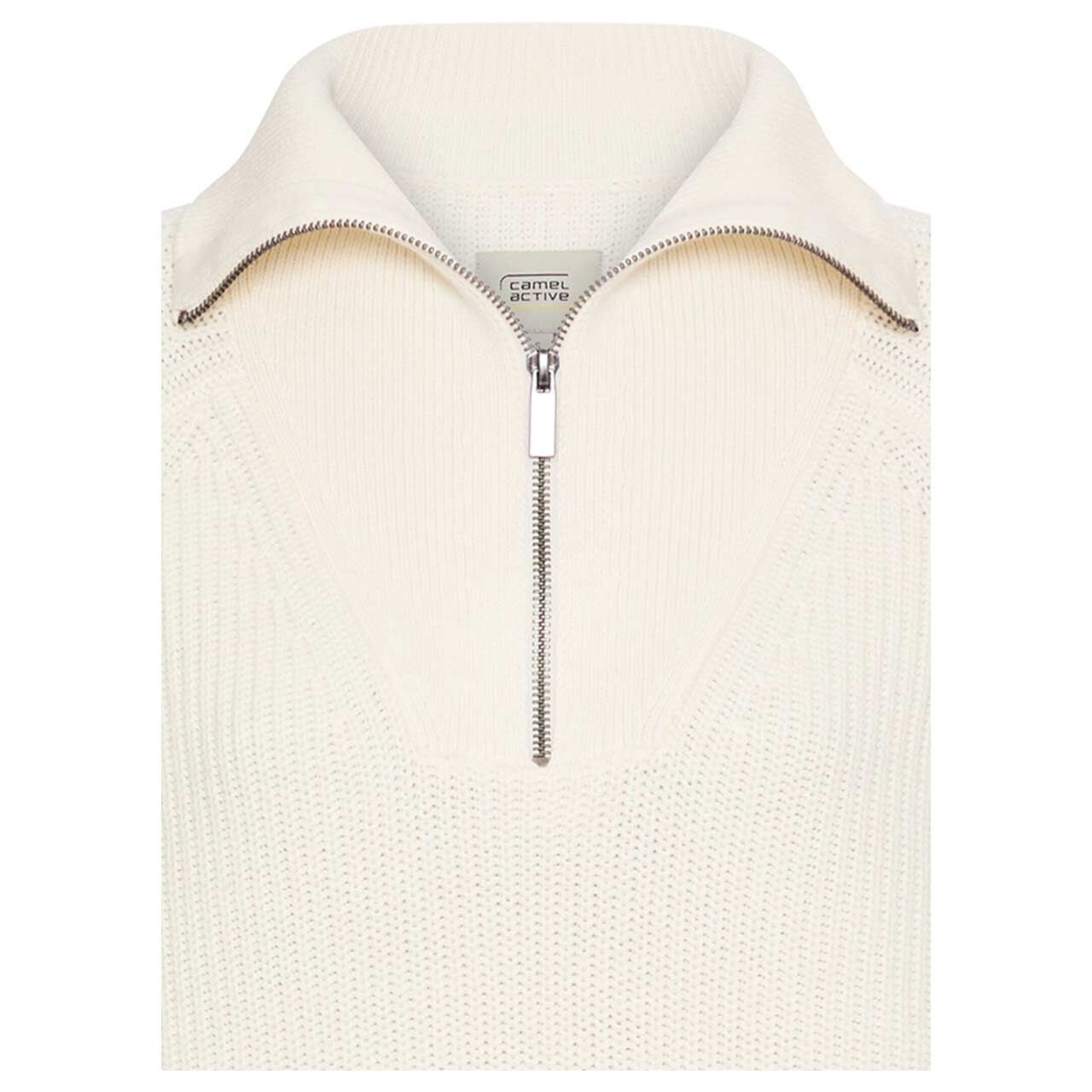 Damen Pullover Troyer von Camel active in Cremeweiß, detaillierte Vorderansicht