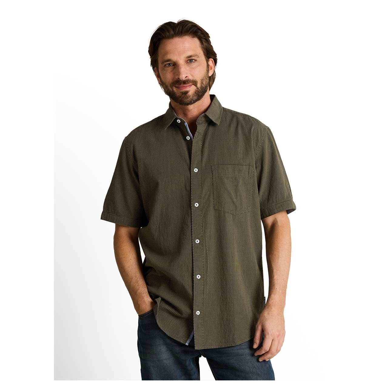 Herren 1/2 Arm Hemd  von Tom tailor in Grün mit Print, Vorderansicht am Model