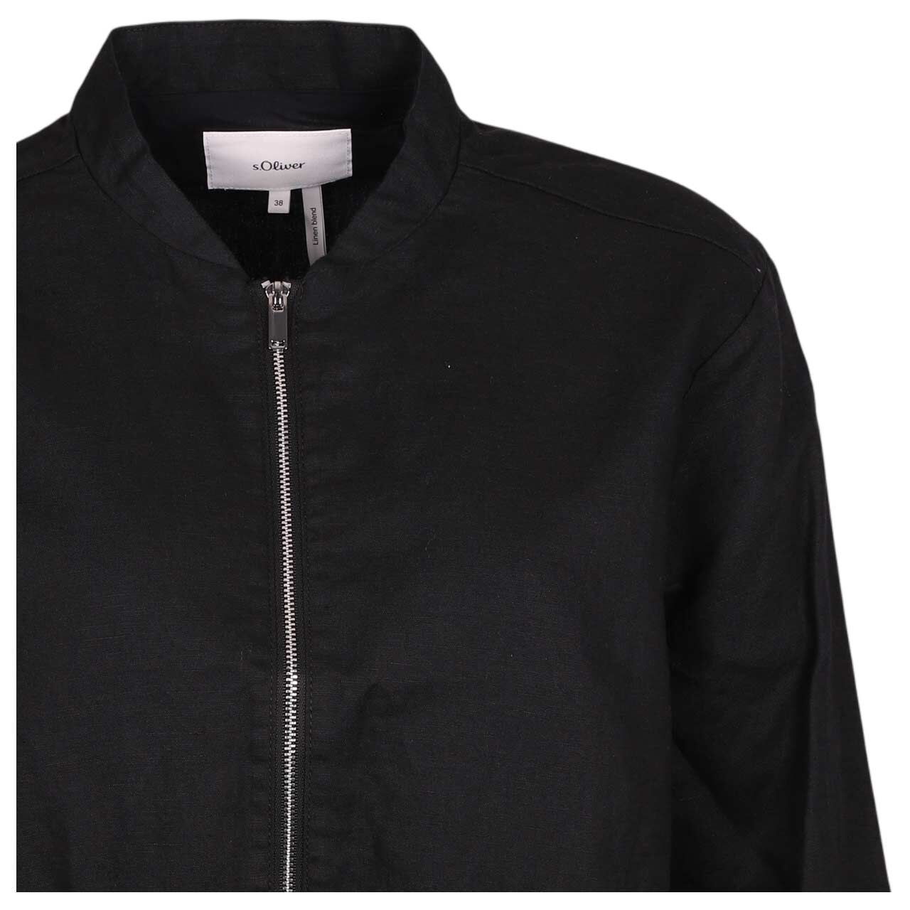 Damen Leinen Jacke Boxy von s.Oliver in Schwarz, detaillierte Vorderansicht