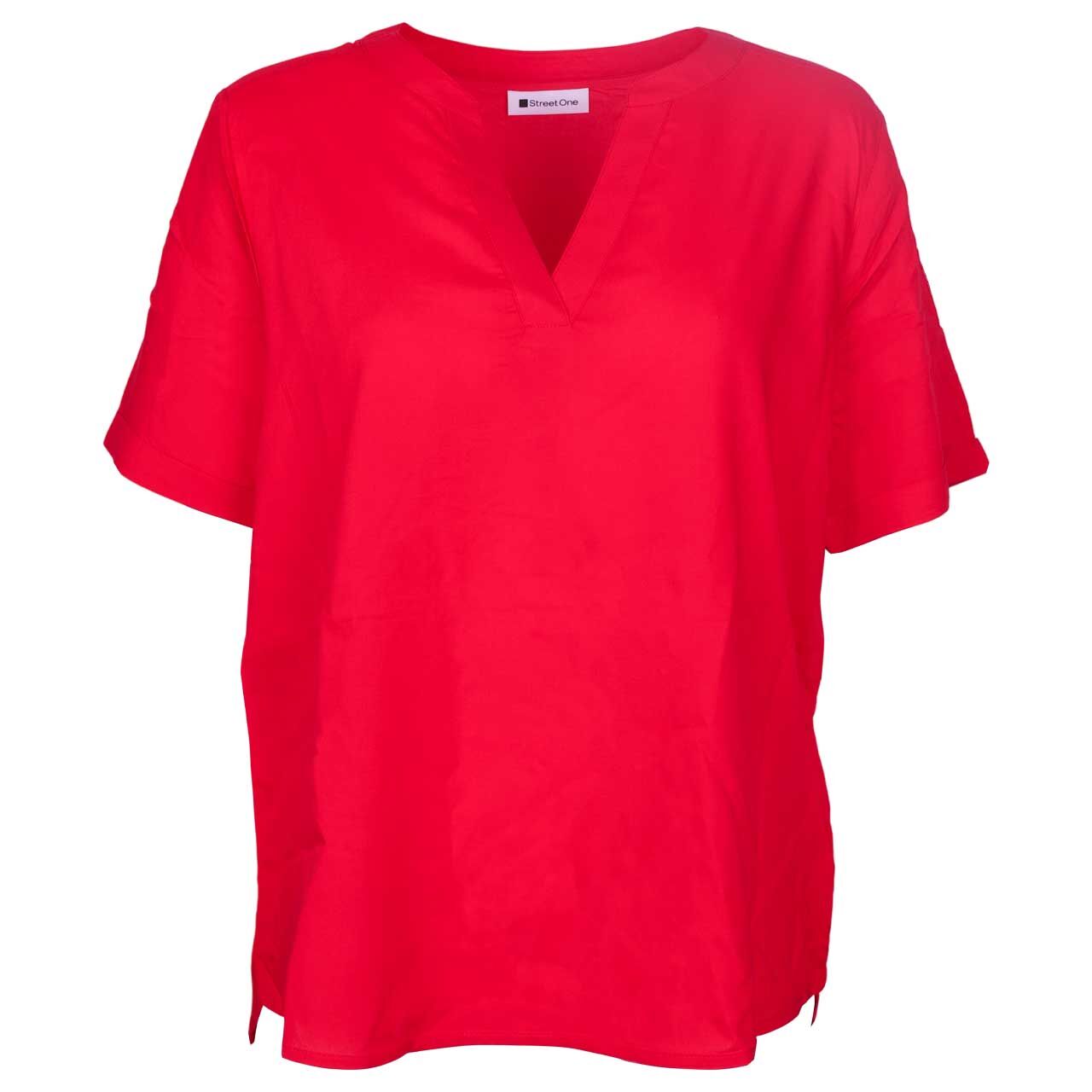 Street One Damen Kurzarm Bluse Splitneck Turn-Up salsa red