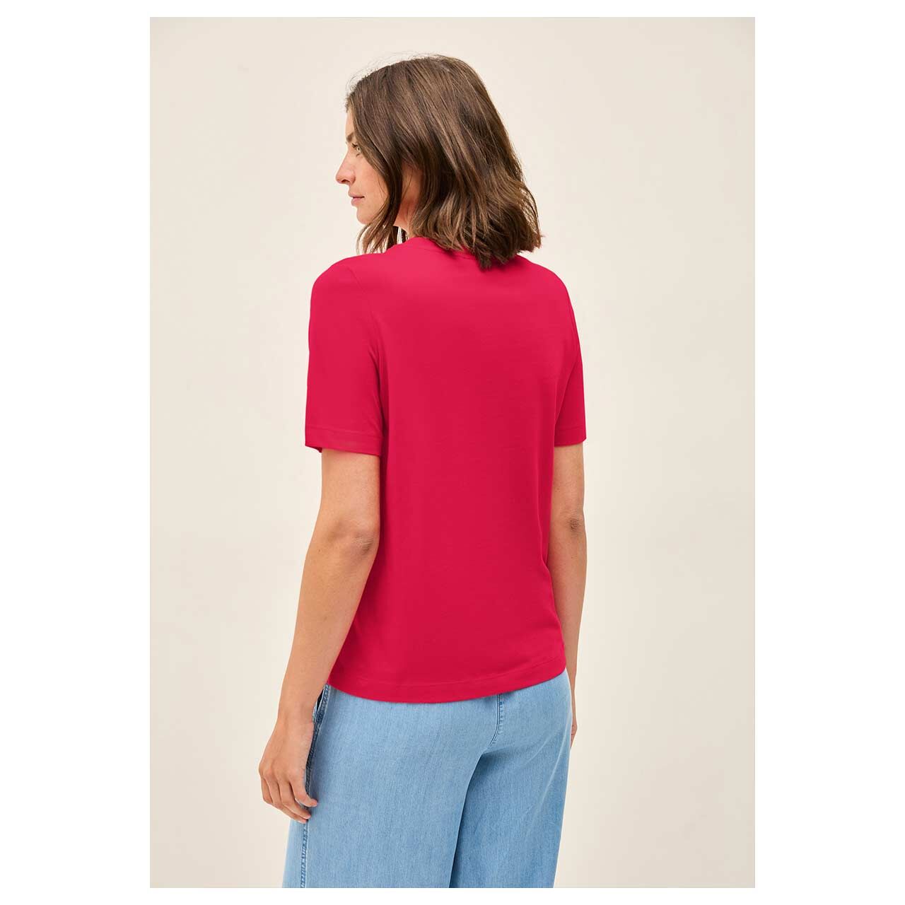 Damen T-Shirt Basic Circle von Cecil in Rot mit Print, Rückansicht am Modell
