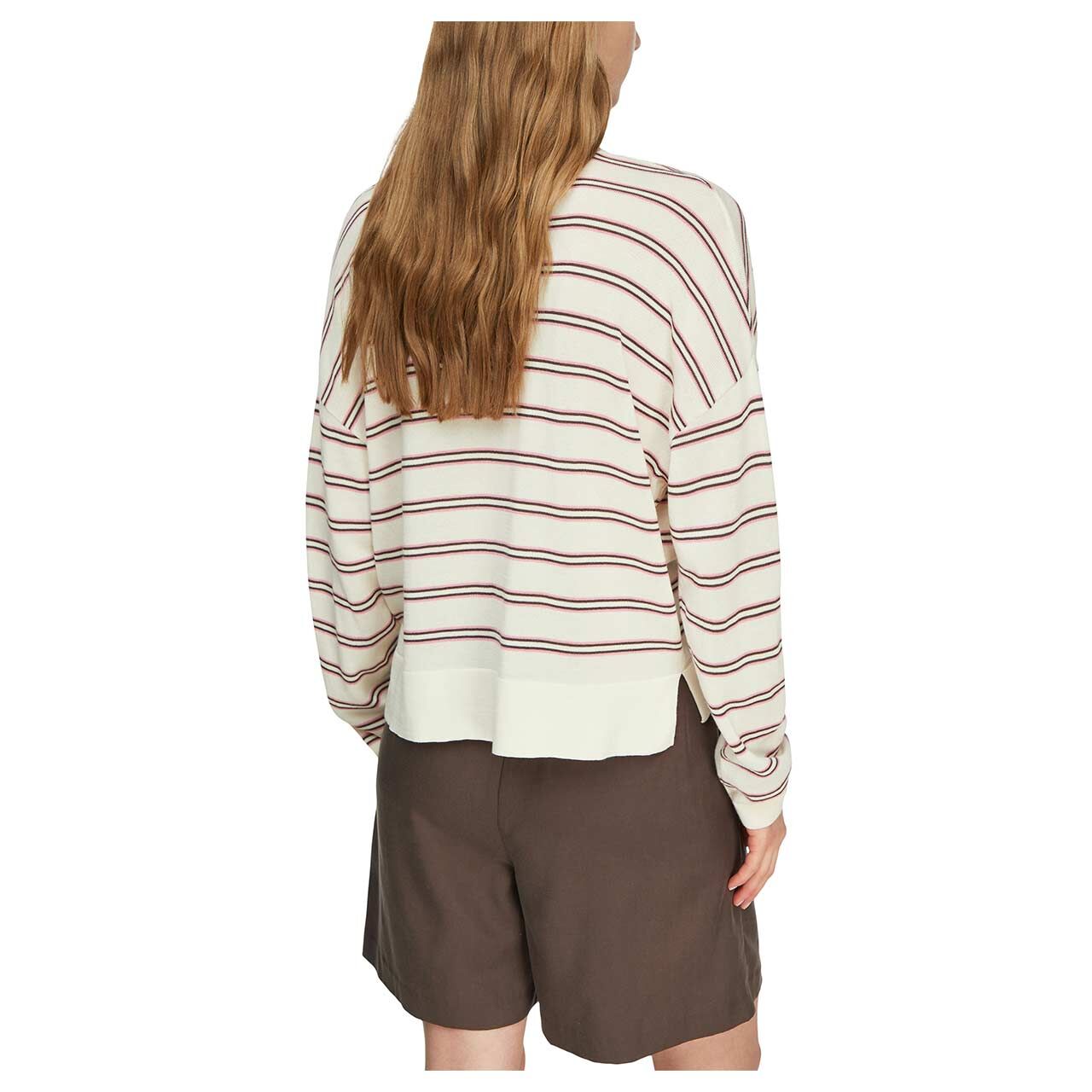 Damen Pullover von Comma in Cremeweiß gestreift, Rückansicht am Model