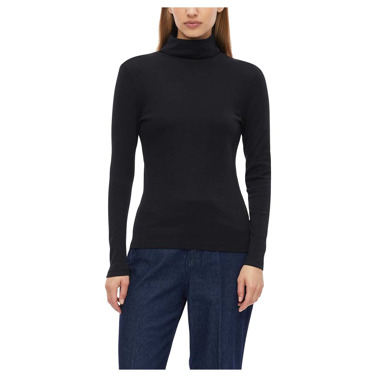 s.Oliver Damen Rollkragen Langarm Shirt in Schwarz, Vorderansicht am Model