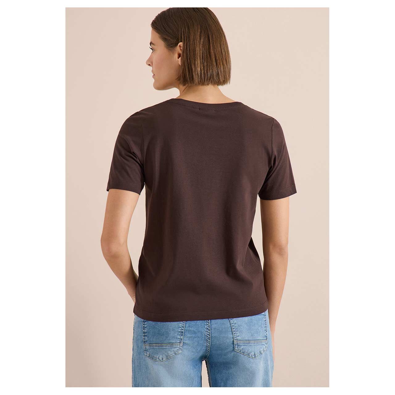 Damen T-Shirt Sun Bleached Days von Cecil in Dunkelbraun mit Print, Rückansicht am Model