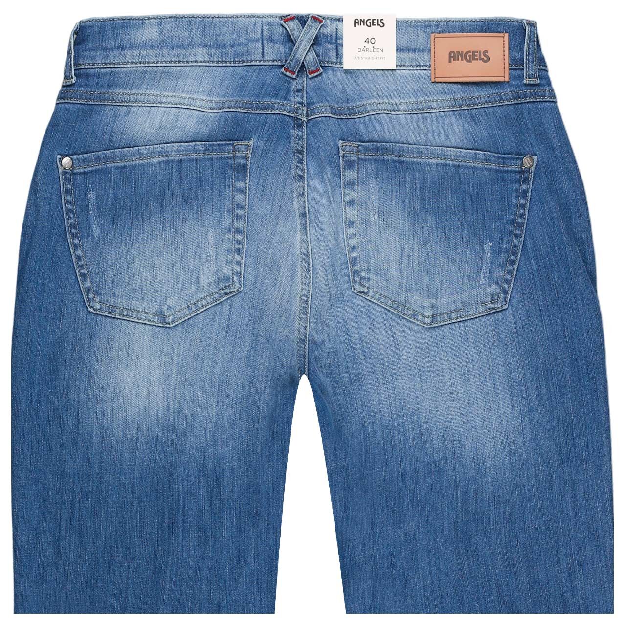Damen Ankle Jeans Darleen Crop TU Fringe von Angels in Hellblau verwaschen mit Destroyed-Effekten, detaillierte Rückansicht