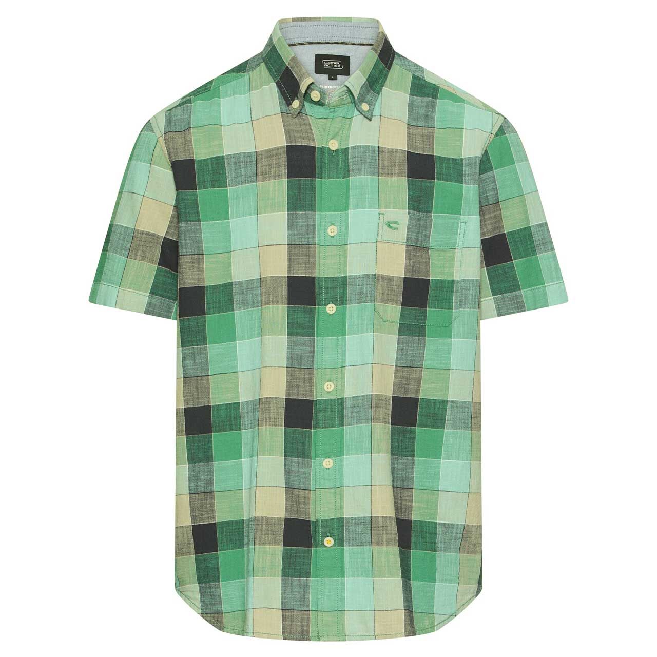 Camel active Herren 1/2 Arm Hemd lagoon green check
