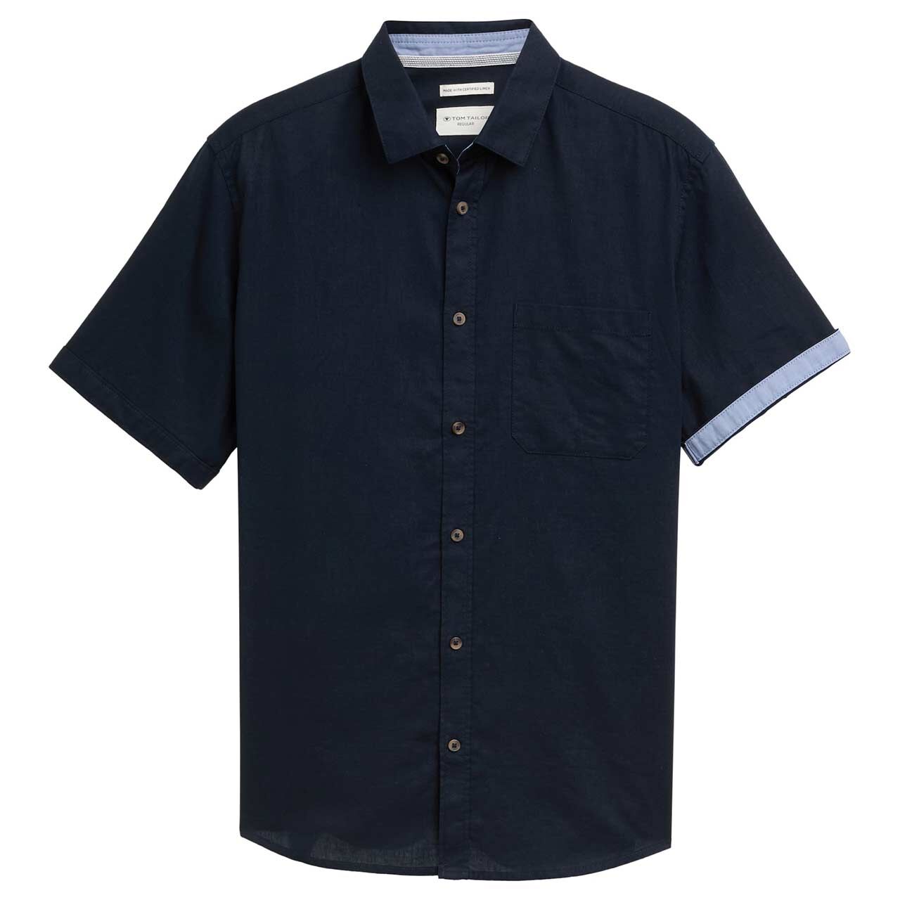 Tom Tailor Herren 1/2 Arm Leinen Hemd Cotton Linen sky captain blue