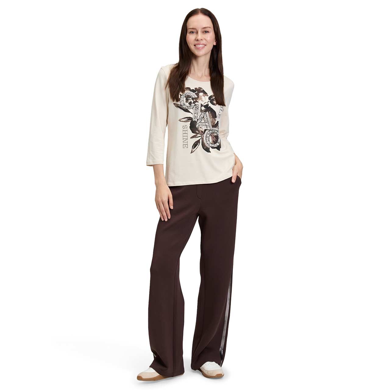 Damen 3/4 Arm Shirt von Betty Barclay in Beige mit Print, Ganzkörperansicht Model